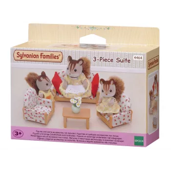 EPOCH Sylvanian Families sedežna garnitura iz treh delov - set pohištva za dnevno sobo s kavčem, naslanjači, mizo in blazinami