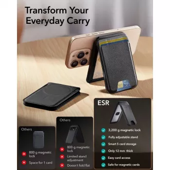 ESR Classic RFID magnetna denarnica s stojalom MagSafe črna