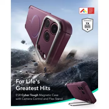 ESR Cyber Tough Kickstand MagSafe ovitek za iPhone 17 Pro Max / 18 Pro Max – temno bordo rdeča