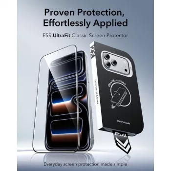 ESR UltraFit Classic kaljeno steklo za zaščito zaslona, 2 kosa za iPhone 17 Pro Max / 18 Pro Max - črno