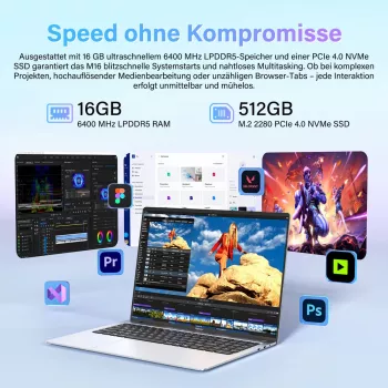 GEEKOM GeekBook M16 16 inch prenosnik Intel Core Ultra 9 185H 16GB RAM 512GB SSD Windows 11 Pro, srebrn