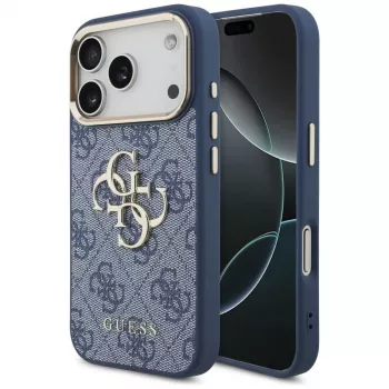 Guess 4G Classic Logo ovitek za Apple iPhone 18 Pro / 17 Pro, moder z zlatimi poudarki