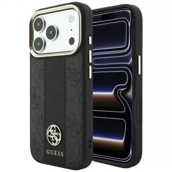 Guess 4G Stripe Round and Classic Logos MagSafe ovitek za iPhone 18 Pro Max / 17 Pro Max, črn