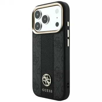 Guess 4G Stripe Round and Classic Logos MagSafe ovitek za iPhone 18 Pro Max / 17 Pro Max, črn