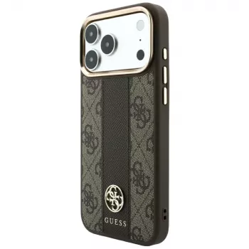 Guess 4G Stripe Round and Classic Logos MagSafe ovitek za iPhone 18 Pro / 17 Pro, rjav