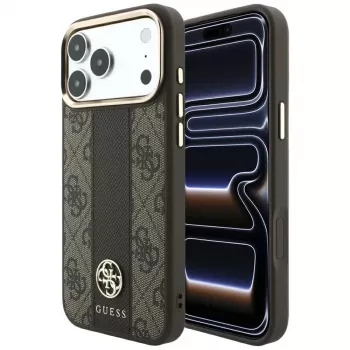 Guess 4G Stripe Round & Classic Logos MagSafe ovitek za iPhone 18 Pro Max / 17 Pro Max - rjav