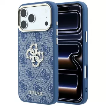 GUESS 4G & Big Strass Logo trdi ovitek za iPhone 18 Pro / 17 Pro - moder