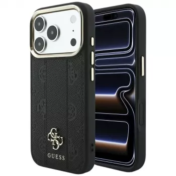 Guess Stripe Peony 4G Logo MagSafe ovitek za Apple iPhone 18 Pro / 17 Pro - črn