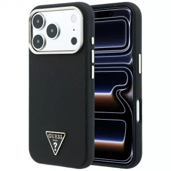 Guess Kevlar Triangle Logo MagSafe ovitek za iPhone 17 Pro / 18 Pro - črn