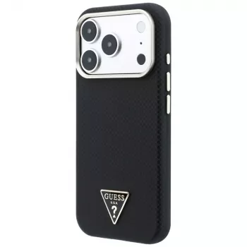 Guess Kevlar Triangle Logo MagSafe ovitek za iPhone 17 Pro / 18 Pro - črn