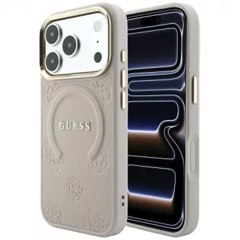 Guess Saffiano Peony & Ring MagSafe ovitek za iPhone 18 Pro / 17 Pro - roza