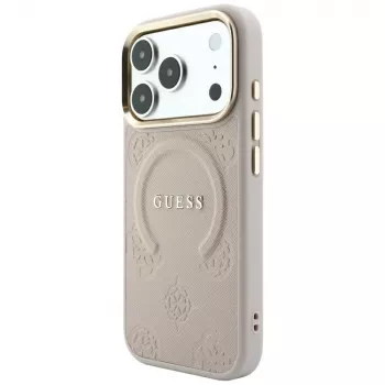 Guess Saffiano Peony & Ring MagSafe ovitek za iPhone 18 Pro / 17 Pro - roza