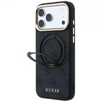 Guess Ring Stand 360 4G Classic Logo MagSafe ovitek za iPhone 18 Pro / 17 Pro, črn