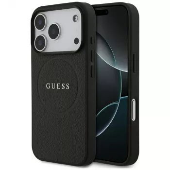 Guess Grained Gold Ring ovitek MagSafe za Apple iPhone 17 Pro / 18 Pro, črn