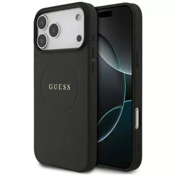 Guess Grained Gold Ring ovitek MagSafe za Apple iPhone 18 Pro Max / 17 Pro Max, črn
