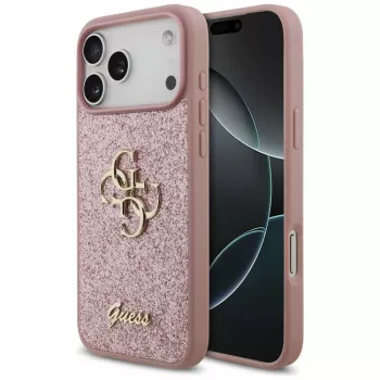 GUESS Fixed Glitter Big 4G ovitek za iPhone 18 Pro Max / 17 Pro Max – roza