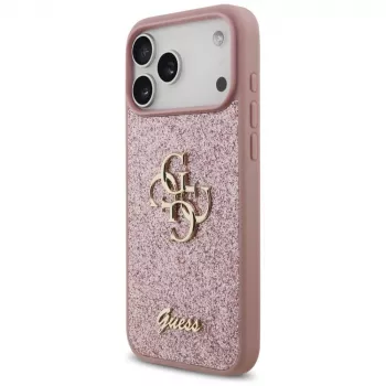 GUESS Fixed Glitter Big 4G ovitek za iPhone 18 Pro Max / 17 Pro Max – roza