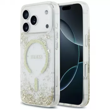 Guess Resin Bottom Glitter ovitek MagSafe za iPhone 18 Pro / 17 Pro, zlat
