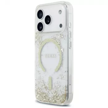 Guess Resin Bottom Glitter ovitek MagSafe za iPhone 18 Pro / 17 Pro, zlat