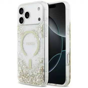 Guess Resin Bottom Glitter ovitek MagSafe za iPhone 18 Pro Max / 17 Pro Max, zlat