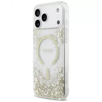 Guess Resin Bottom Glitter ovitek MagSafe za iPhone 18 Pro Max / 17 Pro Max, zlat