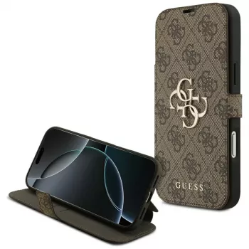 Guess Book 4G Metal Logo folio ovitek za iPhone 18 Pro Max / 17 Pro Max – rjav