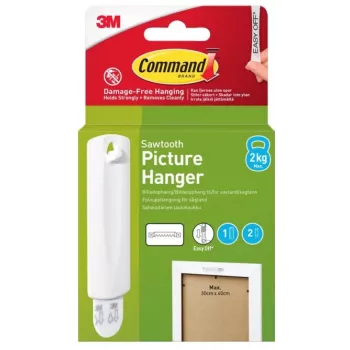 3M Command obešalnik za slike za žagasto obešanje, 1 kavelj + 2 trakova, bel (7100336642)