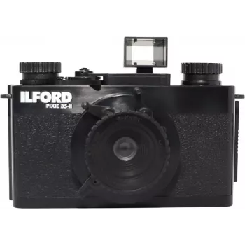 ILFORD PIXIE 35mm kompaktni filmski fotoaparat – srebrno-črn, vgrajena bliskavica, samodejno ostrenje