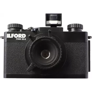 ILFORD PIXIE 35mm kompaktni filmski fotoaparat – srebrno-črn, vgrajena bliskavica, samodejno ostrenje