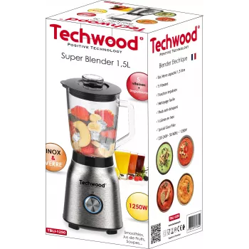 Techwood TBLI-1250 namizni mešalnik 1200 W 1,5 L steklena posoda črno/srebrn