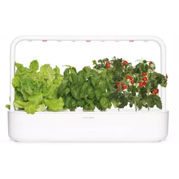 Click & Grow Smart Garden 9 notranji zeliščni in zelenjavni vrt z LED lučmi za rast, samodejno zalivanje, 9 rastlinskih kapsul, bel