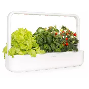 Click & Grow Smart Garden 9 notranji zeliščni in zelenjavni vrt z LED lučmi za rast, samodejno zalivanje, 9 rastlinskih kapsul, bel