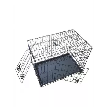 Zložljiva pasja kletka 76x48x54 cm – težka jeklena žica, dvojna vrata, odstranljiva posoda, črna