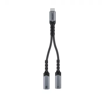 Unitek USB-C avdio in polnilni adapter s 60W Power Delivery, 15 cm, Space Grey