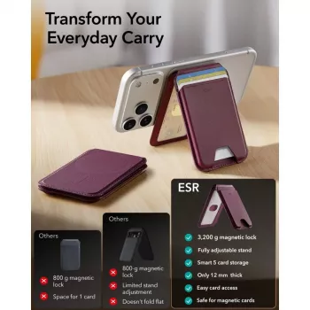ESR Classic RFID magnetna denarnica s stojalom MagSafe temno bordo
