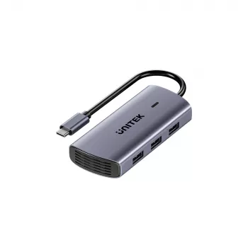 UNITEK USB-C 6-v-1 večportno vozlišče | 3x USB-A 5Gbps | PD 100W | HDMI 4K@30Hz | RJ45 gigabitni ethernet | Space Grey