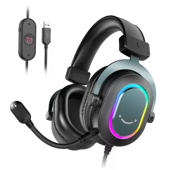 FIFINE H6 AmpliGame RGB 7.1 Surround Sound over-ear USB igralne slušalke z odstranljivim mikrofonom, črne