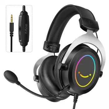 FIFINE H3 AmpliGame RGB žične naglavne igralne slušalke z odstranljivim mikrofonom, 50mm gonilniki, USB-A, črne