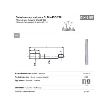 HSS ročni navojni sveder G 1/2 DIN 5157D za cevne navoje
