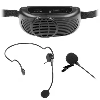 REBEL prenosni karaoke mikrofonski sistem z Bluetooth 5.0, 5W zvočnikom, popačenjem glasu in LED svetlobnimi učinki | LEC-MIK0041