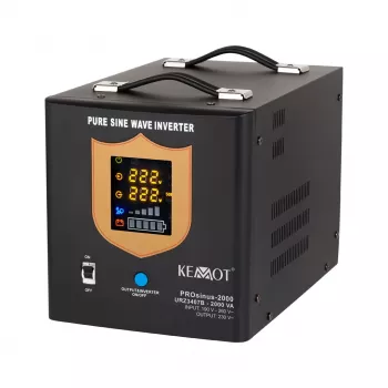 KEMOT PROsinus-2000 čisti sinusni UPS pretvornik 12V na 230V 2000VA/1200W s funkcijo polnjenja - črn