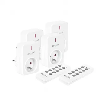 KEMOT URZ3471 komplet brezžičnih vtičnic (4 vtičnice + 2 daljinska upravljalnika, 433,92 MHz, bel)