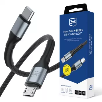 3mk Hyper Cable N-SERIES kabel USB-C na Micro-USB 3m QC 3.0 10W, črn