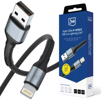 3mk Hyper Cable N-SERIES kabel USB-A na Lightning 2m QC 3.0 5V/2,4A 12W, črn