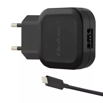 Qoltec 12W 5V 2,4A USB + USB-C stenski polnilnik