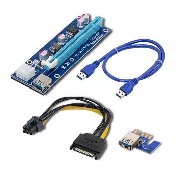 Qoltec Riser PCI-E ver. 007C USB 3.0 PCIe x1 na x16 podaljšek s 60cm kablom, 4 trdni kondenzatorji, 6-pin/SATA/Molex napajanje, LED prikaz