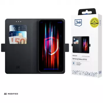 3mk ovitek z denarnico za Samsung Galaxy A37 - črno PU usnje s predali za kartice, predalom za bankovce, magnetnim zapiranjem in stojalom