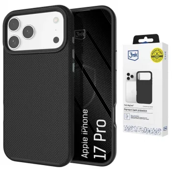 3MK Fortis MagCase za Apple iPhone 17 Pro – črno hibridno MagSafe ohišje za hrbtno stran z zaščito pred padci Absorber150™