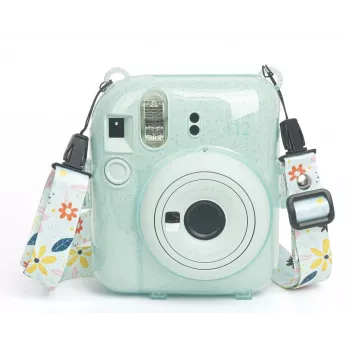 LOVEINSTANT zaščitni ovitek za Fujifilm Instax Mini 12 z nalepkami in torbico za fotografije - zelen bleščeč