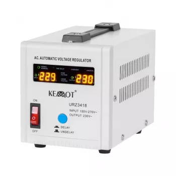 KEMOT SER-500 avtomatski stabilizator napetosti 500VA 300W relejni tip, izhod 230V AC, vtičnica Schuko, LED indikatorji